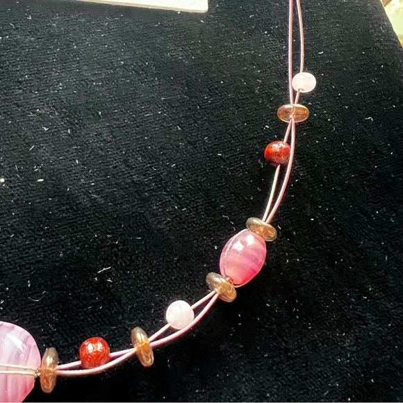 Necklace and earrings with pink accents , 16 inches with a 2 inch extender. - Picture 5 of 9